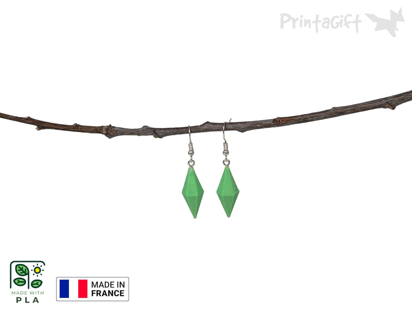 Boucle d'oreille inspiration prisme sims vert