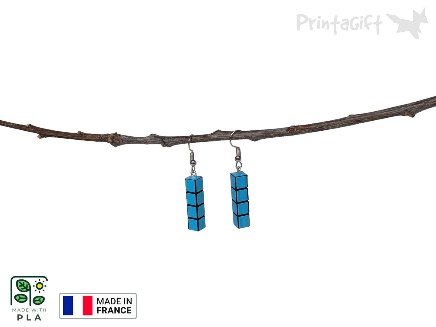 Boucle d'oreille d'inspiration brique bleu claire